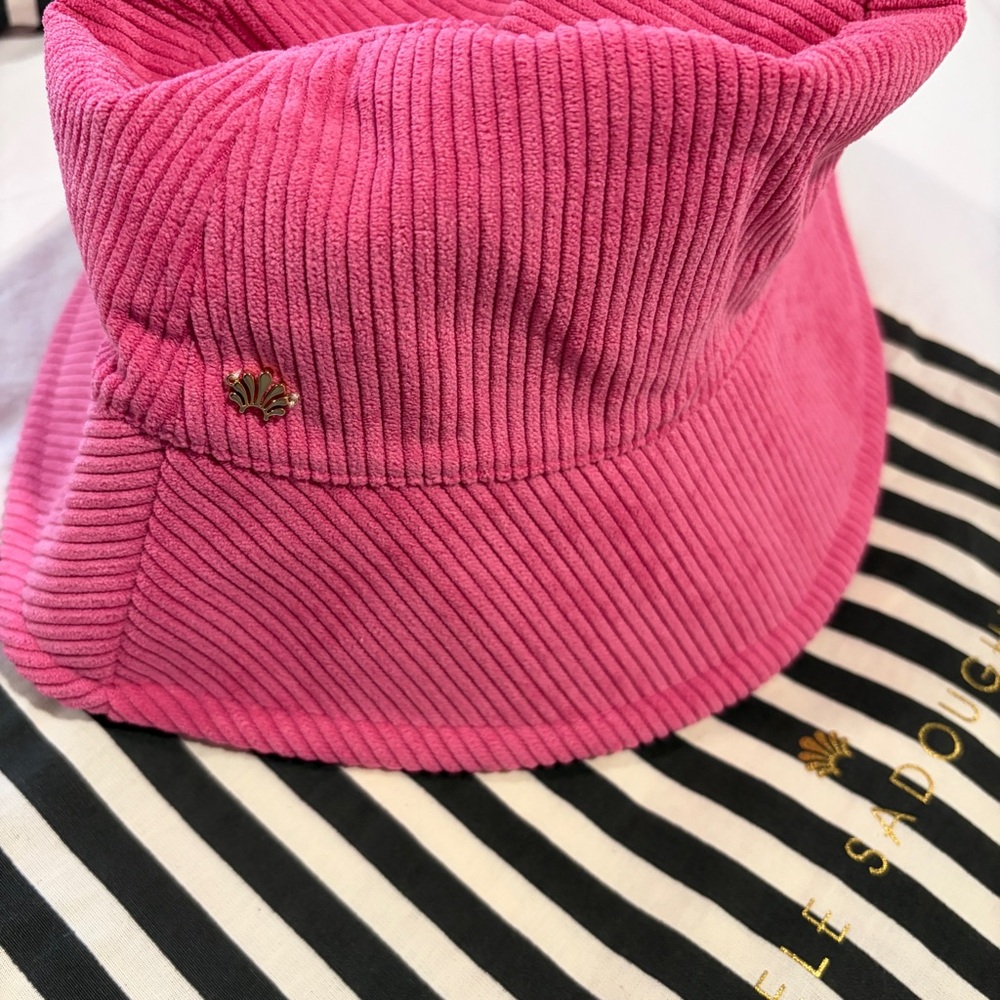 NWT Lele Sadoughi Pink Corduroy Bucket Hat. So cute!! With Striped Dust Bag - Picture 12 of 12